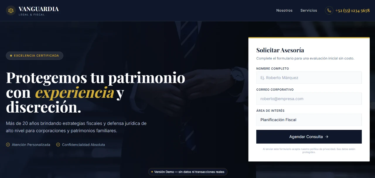 Vanguardia – Legal & Fiscal Consulting Landing